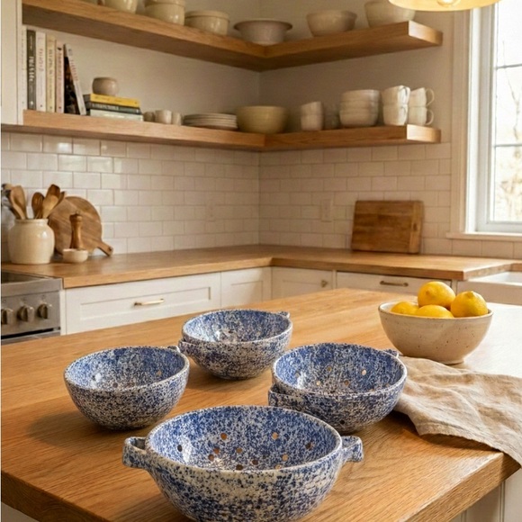 Speckled Blue Nesting Stoneware Berry Bowls. - Picture 2 of 2